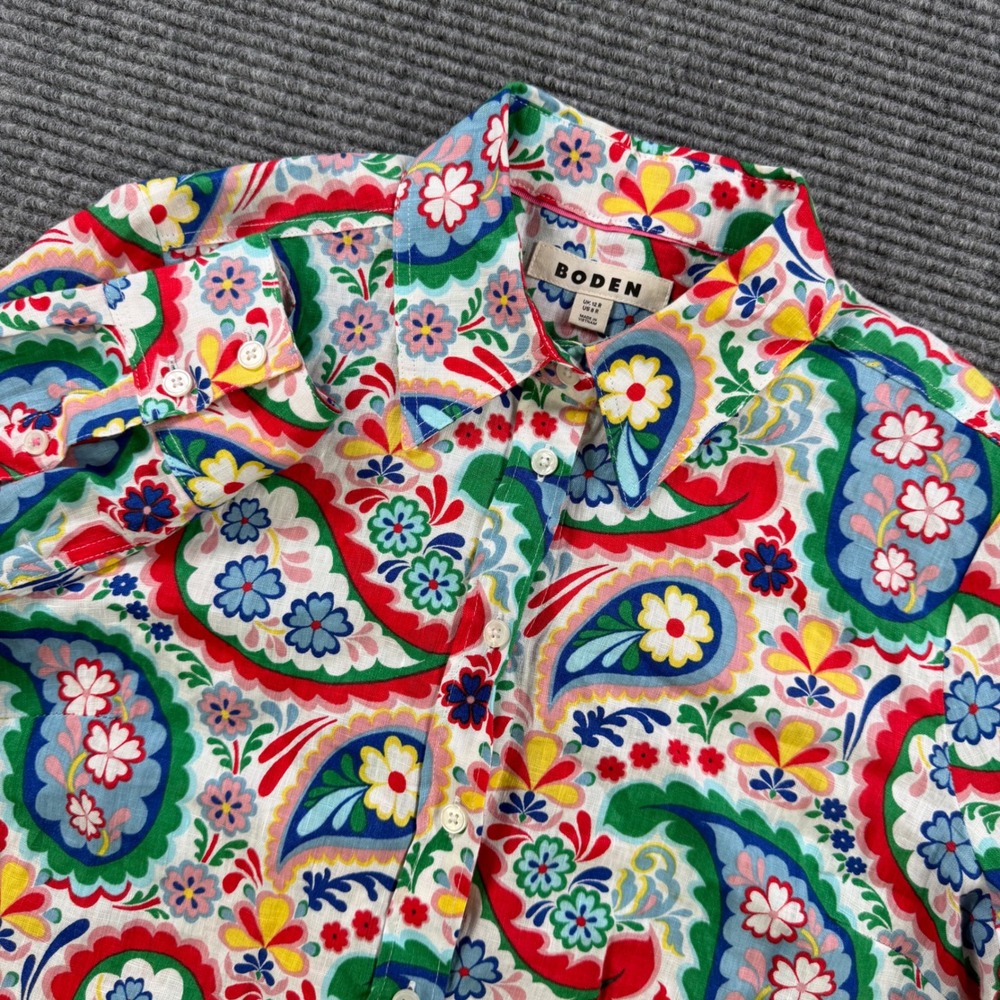 Boden Womens Multi Color Paisley Floral Button Down Shirt Womens 8 R Long Sleeve